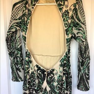 Emerald sequin dress, open back